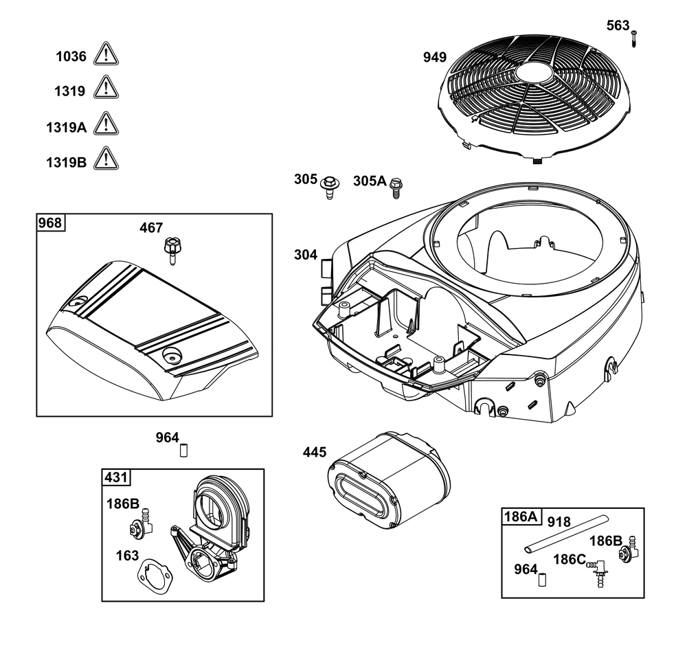 Blower Housing And Air Cleaner Group Diagram and Parts List for 40U777-0010-G1 400000 - 699999 Briggs and Stratton Engine